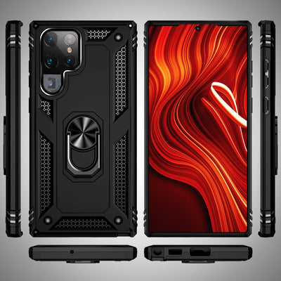 NALIA Panzerhülle für Samsung Galaxy S24 Ultra – Ring-Ständer 360° & Magnet-Halterung Kompatibel – RINGDEFEND (Stoßfestes Outdoor Case) – Marke aus Berlin Schwarz NALIA Outdoor Hülle