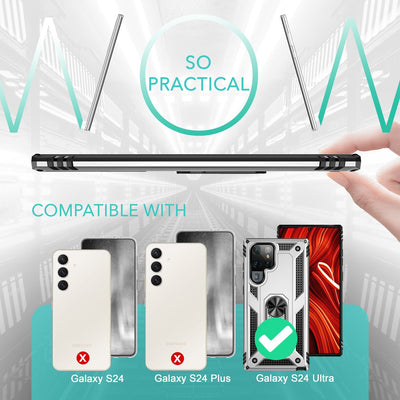 NALIA Panzerhülle für Samsung Galaxy S24 Ultra – Ring-Ständer 360° & Magnet-Halterung Kompatibel – RINGDEFEND (Stoßfestes Outdoor Case) – Marke aus Berlin Silber NALIA Outdoor Hülle