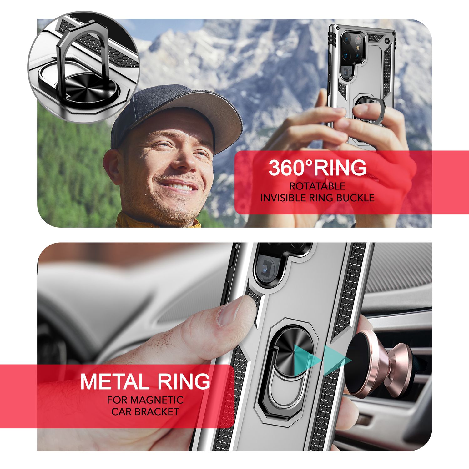 NALIA Military-Style Ringhülle für Samsung Galaxy S24 Ultra Hülle, Extrem Robust & Schock-Resistent, Outdoor Schutzhülle Silber NALIA Outdoor Hülle