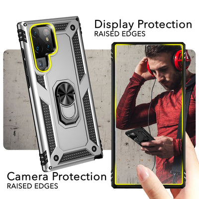 NALIA Panzerhülle für Samsung Galaxy S24 Ultra – Ring-Ständer 360° & Magnet-Halterung Kompatibel – RINGDEFEND (Stoßfestes Outdoor Case) – Marke aus Berlin Silber NALIA Outdoor Hülle