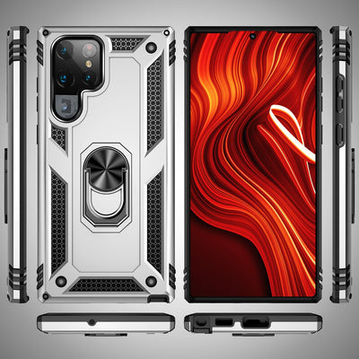 NALIA Panzerhülle für Samsung Galaxy S24 Ultra – Ring-Ständer 360° & Magnet-Halterung Kompatibel – RINGDEFEND (Stoßfestes Outdoor Case) – Marke aus Berlin Silber NALIA Outdoor Hülle