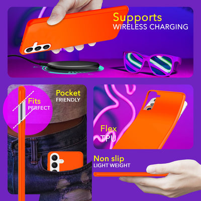 NALIA Neon Silikonhülle für Samsung Galaxy S24 – Soft-Touch & Signal-Neon – NEONSHOCK (Matte Schutzhülle) – Marke aus Berlin Orange NALIA Neon Hülle