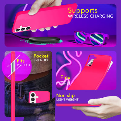 NALIA Neon Silikonhülle für Samsung Galaxy S24 – Soft-Touch & Signal-Neon – NEONSHOCK (Matte Schutzhülle) – Marke aus Berlin Pink NALIA Neon Hülle