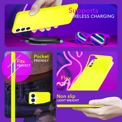 NALIA Neon Silikonhülle für Samsung Galaxy S24 Plus – Soft-Touch & Signal-Neon – NEONSHOCK (Matte Schutzhülle) – Marke aus Berlin Gelb NALIA Neon Hülle