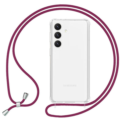 NALIA Handykette für Samsung Galaxy S24 – Transparentes Hybrid-Case & Band – HANGIT PRO (Anti-Gelb Rückseite & Verstellbar) – Marke aus Berlin Rot NALIA Transparente Hülle