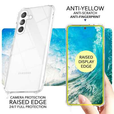 NALIA Handykette für Samsung Galaxy S24 Plus – Transparentes Hybrid-Case & Band – HANGIT PRO (Anti-Gelb Rückseite & Verstellbar) – Marke aus Berlin Rot NALIA Transparente Hülle