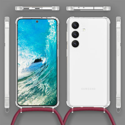 NALIA Handykette für Samsung Galaxy S24 Plus – Transparentes Hybrid-Case & Band – HANGIT PRO (Anti-Gelb Rückseite & Verstellbar) – Marke aus Berlin Rot NALIA Transparente Hülle