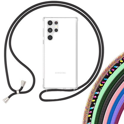 NALIA Klare Schutzhülle mit Kette für Samsung Galaxy S24 Ultra Hülle,  Transparente Handyhülle mit Umhänge-Band, Harte Rückseite & Silikon-Rahmen  mit