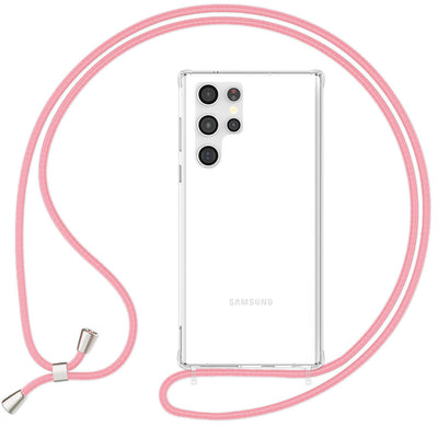 NALIA Handykette für Samsung Galaxy S24 Ultra – Transparentes Hybrid-Case & Band – HANGIT PRO (Anti-Gelb Rückseite & Verstellbar) – Marke aus Berlin Rosa NALIA Transparente Hülle