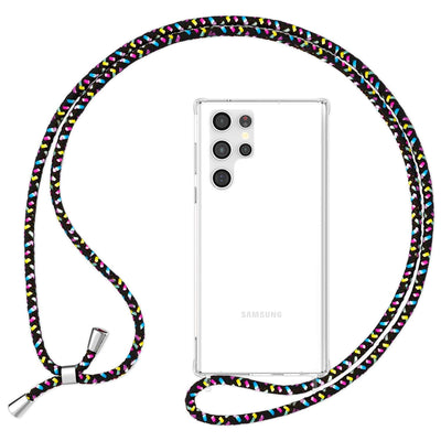NALIA Handykette für Samsung Galaxy S24 Ultra – Transparentes Hybrid-Case & Band – HANGIT PRO (Anti-Gelb Rückseite & Verstellbar) – Marke aus Berlin Schwarz Bunt NALIA Transparente Hülle