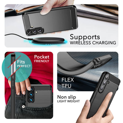 NALIA Silikonhülle für Samsung Galaxy S24 Plus – Rutschfest & Matt – VORTEX (Gebürstete Optik & Carbon Design) – Marke aus Berlin Default Title NALIA Protective Hülle