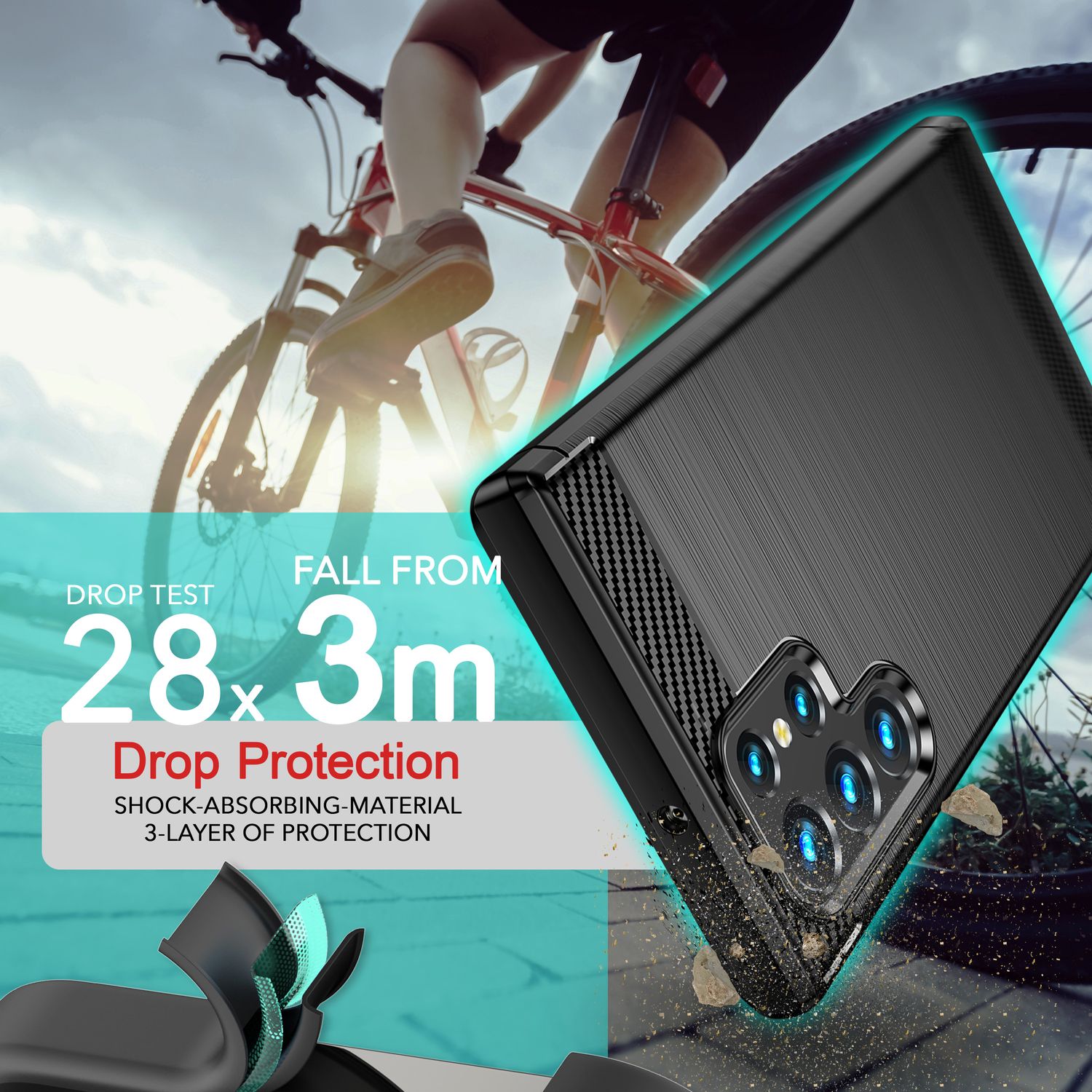 NALIA Carbon-Style Silikonhülle für Samsung Galaxy S24 Ultra Hülle, Matt-Schwarze Schutzhülle mit Kohlefaser-Struktur Default Title NALIA Protective Hülle