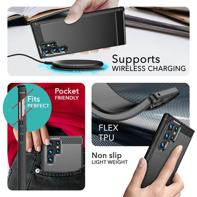 NALIA Silikonhülle für Samsung Galaxy S24 Ultra – Rutschfest & Matt – VORTEX (Gebürstete Optik & Carbon Design) – Marke aus Berlin Default Title NALIA Protective Hülle