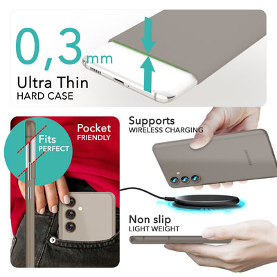 NALIA Ultra Slim Hardcase für Samsung Galaxy S24 Plus – Matt & 0.3mm Dünn – PHANTOM (Dünnes Cover & Kamera-Vollschutz) – Marke aus Berlin Taupe Transparent NALIA SlimFit Hülle