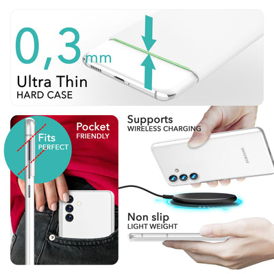 NALIA Ultra Slim Hardcase für Samsung Galaxy S24 Plus – Matt & 0.3mm Dünn – PHANTOM (Dünnes Cover & Kamera-Vollschutz) – Marke aus Berlin Weiß Transparent NALIA SlimFit Hülle
