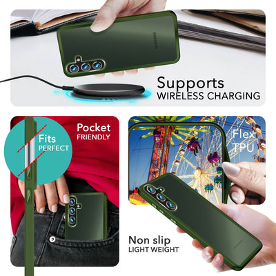 NALIA Matte Handyhülle für Samsung Galaxy S24 Plus – Stoßfester Silikon-Rahmen & Semi-Transparent – FUZION (Anti-Fingerprint Case) – Marke aus Berlin Dunkel-Grün NALIA Protective Hülle