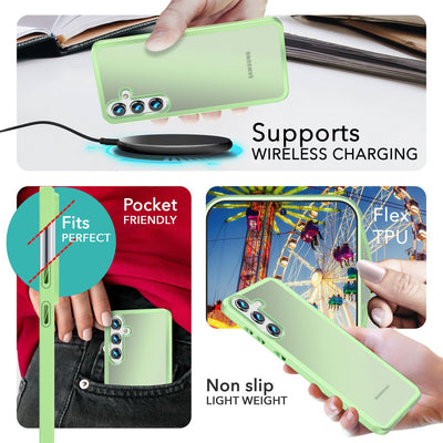 NALIA Matte Handyhülle für Samsung Galaxy S24 Plus – Stoßfester Silikon-Rahmen & Semi-Transparent – FUZION (Anti-Fingerprint Case) – Marke aus Berlin Mint-Grün NALIA Protective Hülle