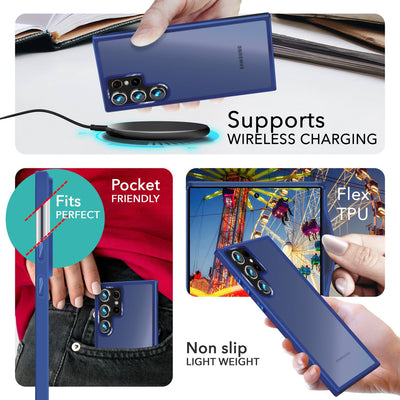 NALIA Matte Handyhülle für Samsung Galaxy S24 Ultra – Stoßfester Silikon-Rahmen & Semi-Transparent – FUZION (Anti-Fingerprint Case) – Marke aus Berlin Dunkelblau NALIA Protective Hülle