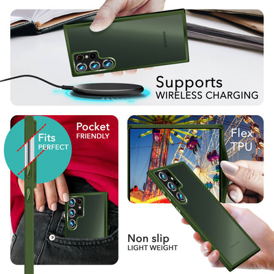 NALIA Matte Handyhülle für Samsung Galaxy S24 Ultra – Stoßfester Silikon-Rahmen & Semi-Transparent – FUZION (Anti-Fingerprint Case) – Marke aus Berlin Dunkel-Grün NALIA Protective Hülle