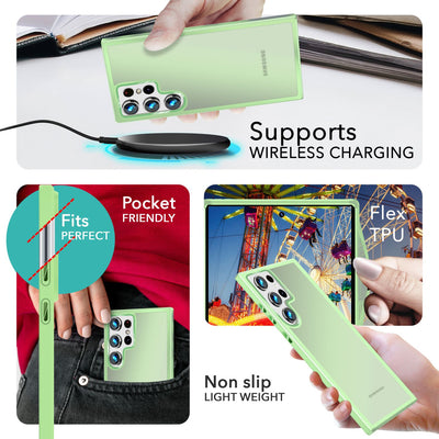 NALIA Matte Handyhülle für Samsung Galaxy S24 Ultra – Stoßfester Silikon-Rahmen & Semi-Transparent – FUZION (Anti-Fingerprint Case) – Marke aus Berlin Mint-Grün NALIA Protective Hülle