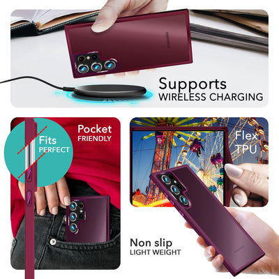 NALIA Matte Handyhülle für Samsung Galaxy S24 Ultra – Stoßfester Silikon-Rahmen & Semi-Transparent – FUZION (Anti-Fingerprint Case) – Marke aus Berlin Rot NALIA Protective Hülle