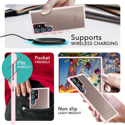 NALIA Matte Handyhülle für Samsung Galaxy S24 Ultra – Stoßfester Silikon-Rahmen & Semi-Transparent – FUZION (Anti-Fingerprint Case) – Marke aus Berlin Rosa NALIA Protective Hülle