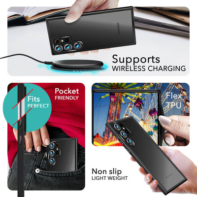 NALIA Matte Handyhülle für Samsung Galaxy S24 Ultra – Stoßfester Silikon-Rahmen & Semi-Transparent – FUZION (Anti-Fingerprint Case) – Marke aus Berlin Schwarz NALIA Protective Hülle