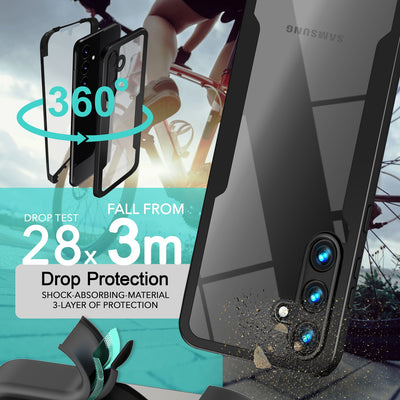 NALIA 360° Hülle für Samsung Galaxy S24 – Vergilbungsfrei & Rutschfester Matt-Rahmen – SURROUND (Full-Body Case mit Kameraschutz) – Marke aus Berlin Schwarz NALIA Protective Hülle