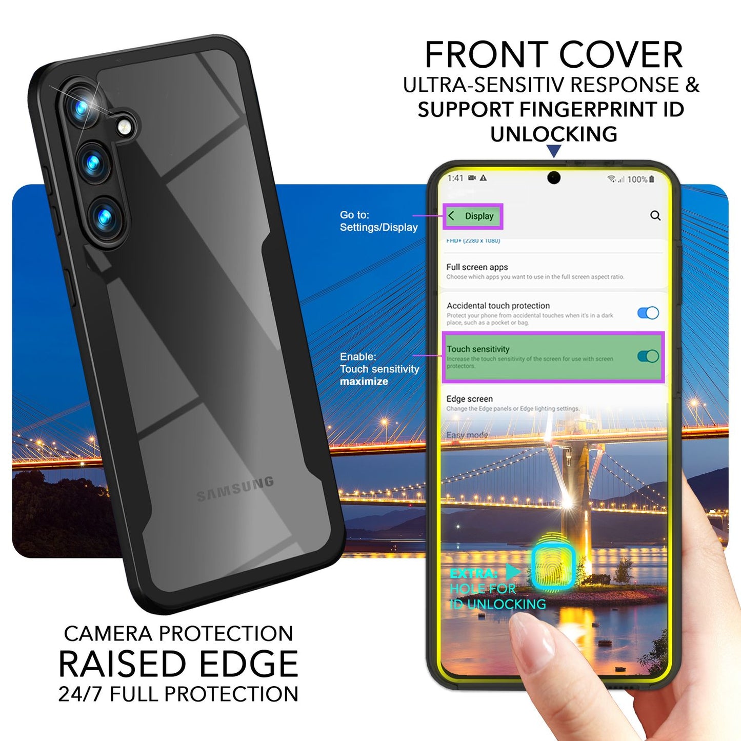 NALIA Klares 360-Grad Hybrid Cover für Samsung Galaxy S24 Hülle, Kratzfeste Harte Rückseite & Aufprallschutz-Rahmen