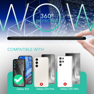 NALIA 360° Hülle für Samsung Galaxy S24 – Vergilbungsfrei & Rutschfester Matt-Rahmen – SURROUND (Full-Body Case mit Kameraschutz) – Marke aus Berlin Schwarz NALIA Protective Hülle
