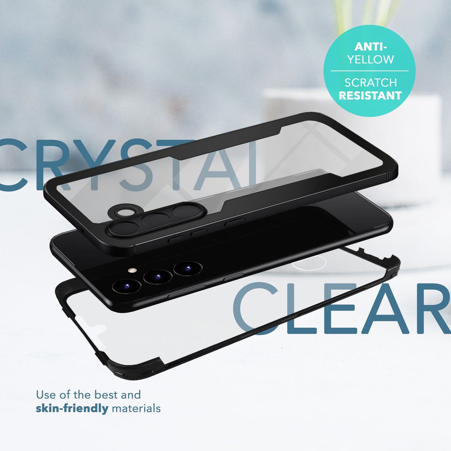 NALIA Klares 360-Grad Hybrid Cover für Samsung Galaxy S24 Hülle, Kratzfeste Harte Rückseite & Aufprallschutz-Rahmen
