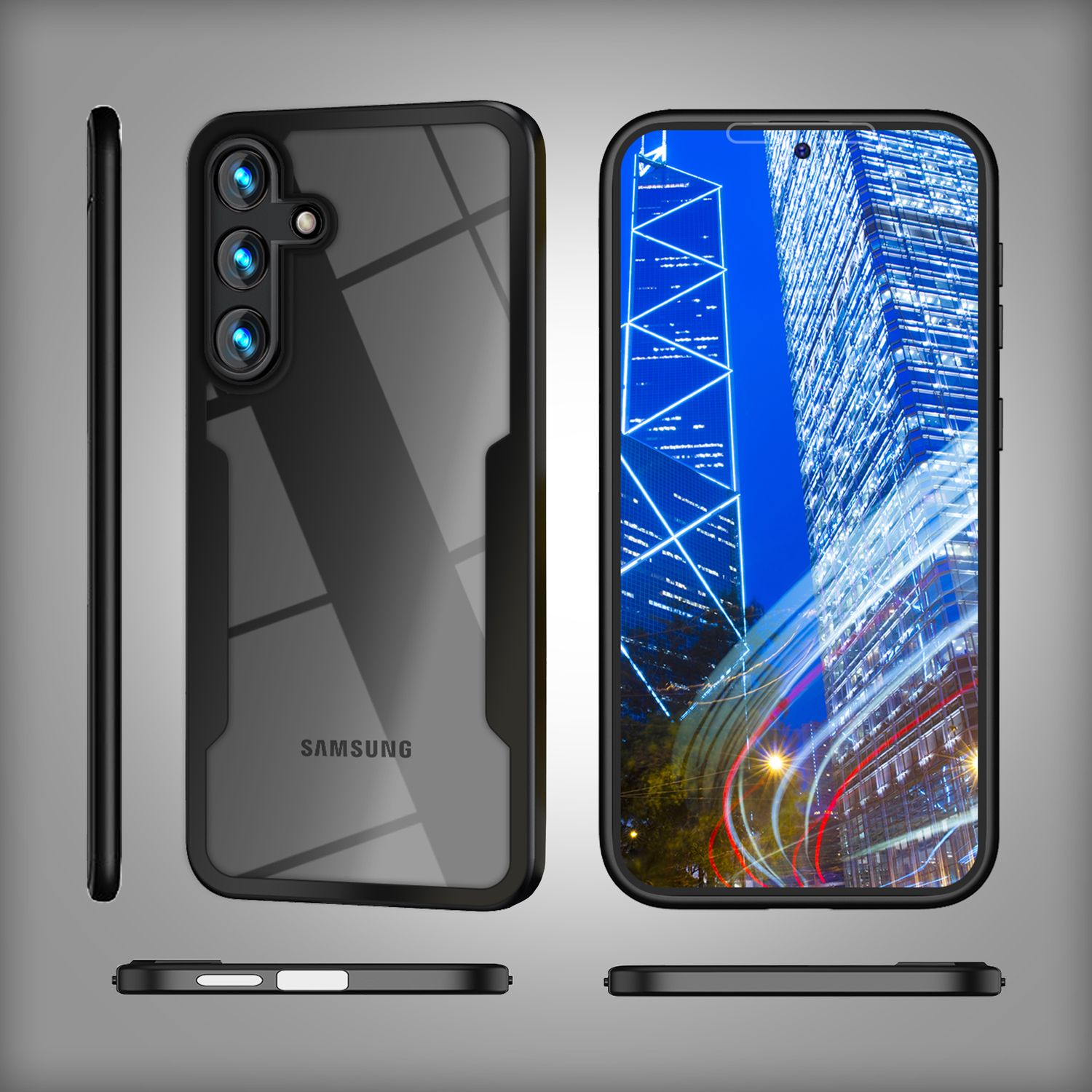 NALIA Klares 360-Grad Hybrid Cover für Samsung Galaxy S24 Plus Hülle, Kratzfeste Harte Rückseite & Aufprallschutz-Rahmen Schwarz NALIA Protective Hülle