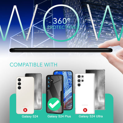 NALIA 360° Hülle für Samsung Galaxy S24 Plus – Vergilbungsfrei & Rutschfester Matt-Rahmen – SURROUND (Full-Body Case mit Kameraschutz) – Marke aus Berlin Schwarz NALIA Protective Hülle