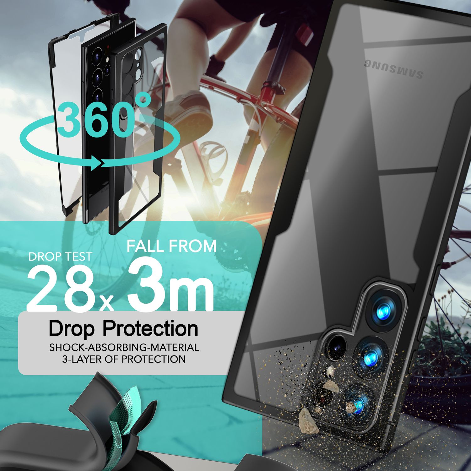 NALIA Klares 360-Grad Hybrid Cover für Samsung Galaxy S24 Ultra Hülle, Kratzfeste Harte Rückseite & Fallschutz-Rahmen Schwarz NALIA Protective Hülle