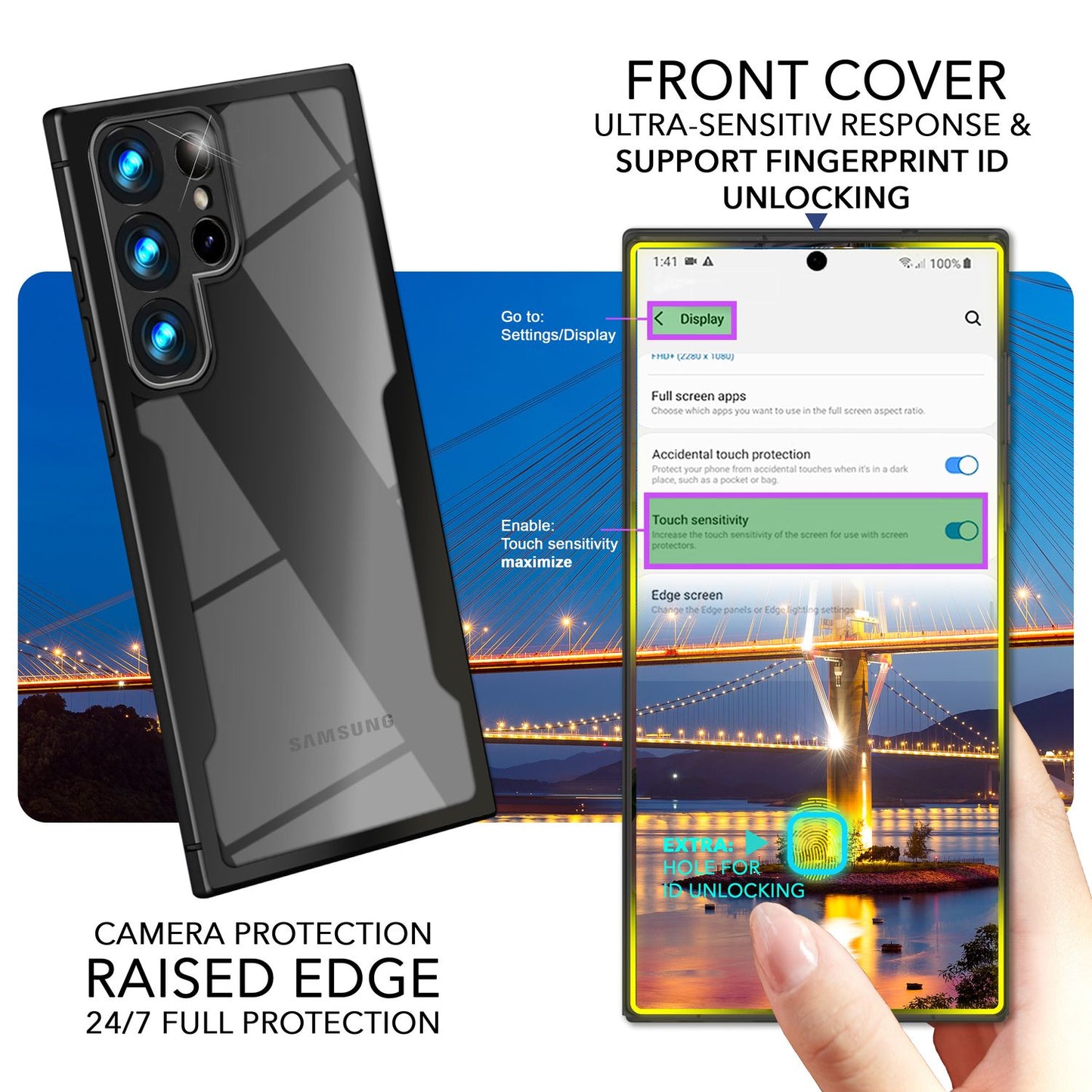 NALIA Klares 360-Grad Hybrid Cover für Samsung Galaxy S24 Ultra Hülle, Kratzfeste Harte Rückseite & Fallschutz-Rahmen