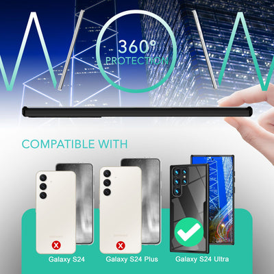 NALIA 360° Hülle für Samsung Galaxy S24 Ultra – Vergilbungsfrei & Rutschfester Matt-Rahmen – SURROUND (Full-Body Case mit Kameraschutz) – Marke aus Berlin Schwarz NALIA Protective Hülle