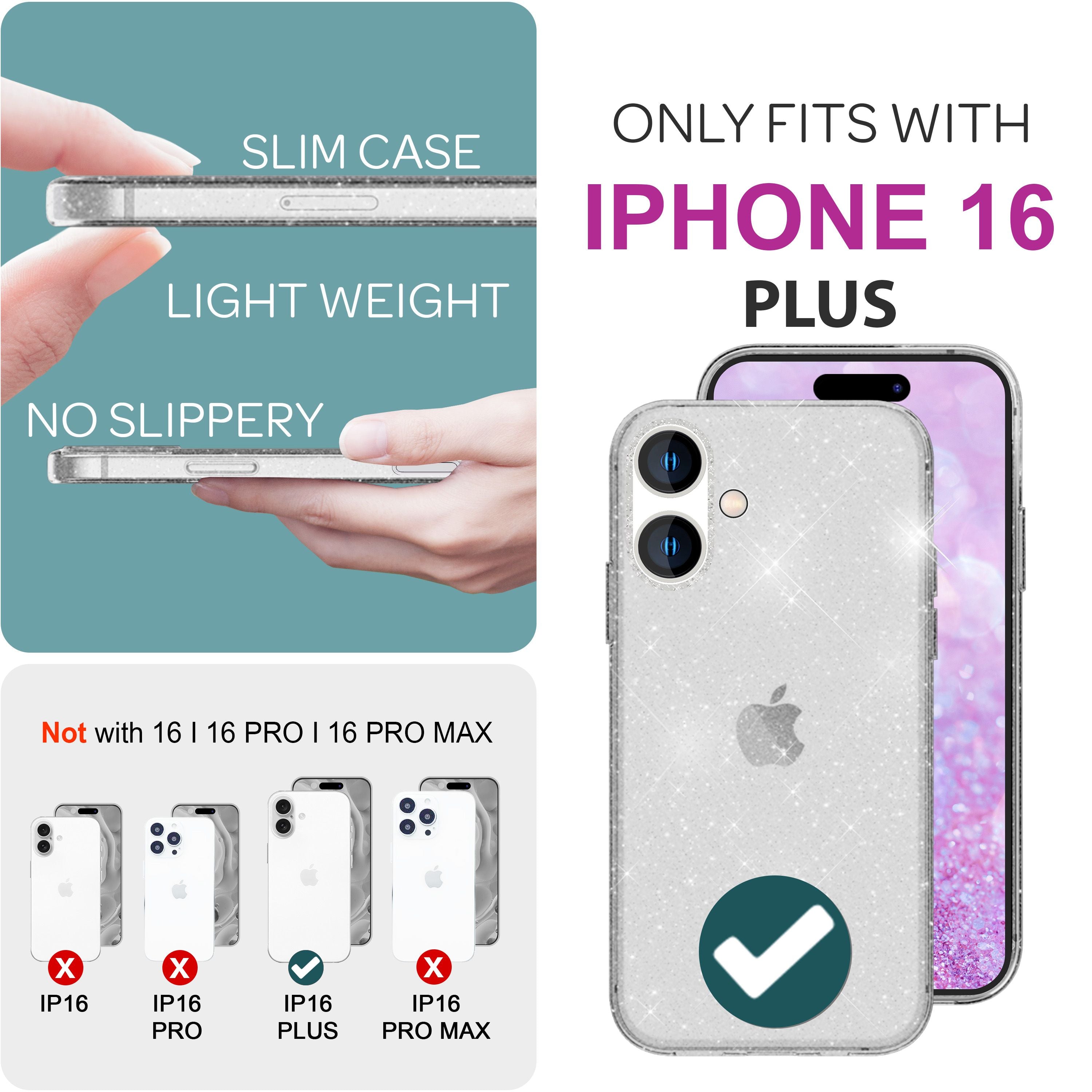 NALIA Durchsichtige Glitzerhülle für iPhone 16 Plus, Transparente Handyhülle mit Glitter Pailletten, Klare Glitzer Hülle Transparent NALIA Transparente Hülle