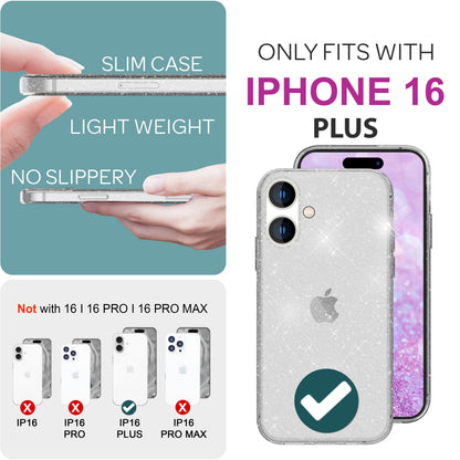 NALIA Durchsichtige Glitzerhülle für iPhone 16 Plus, Transparente Handyhülle mit Glitter Pailletten, Klare Glitzer Hülle Transparent NALIA Transparente Hülle