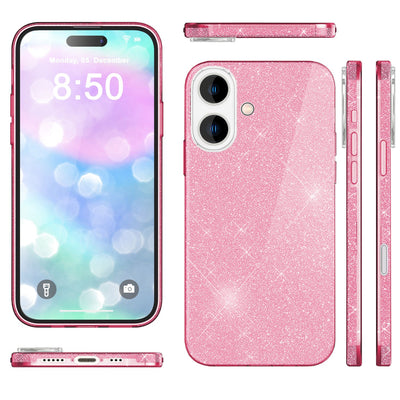 NALIA Glitzerhülle für iPhone 16 – Funkelnder Glitzer-Look & Grip – SHINEPOP (Silikon Case) – Marke aus Berlin Pink NALIA Protective Hülle