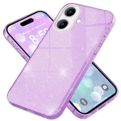 NALIA Glitzerhülle für iPhone 16 – Funkelnder Glitzer-Look & Grip – SHINEPOP (Silikon Case) – Marke aus Berlin Lila NALIA Protective Hülle
