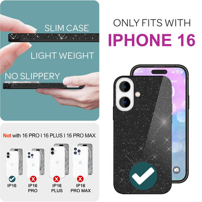 NALIA Glitzerhülle für iPhone 16 – Funkelnder Glitzer-Look & Grip – SHINEPOP (Silikon Case) – Marke aus Berlin Schwarz NALIA Protective Hülle
