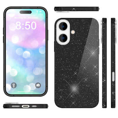 NALIA Glitzerhülle für iPhone 16 Plus – Funkelnder Glitzer-Look & Grip – SHINEPOP (Silikon Case) – Marke aus Berlin Schwarz NALIA Protective Hülle