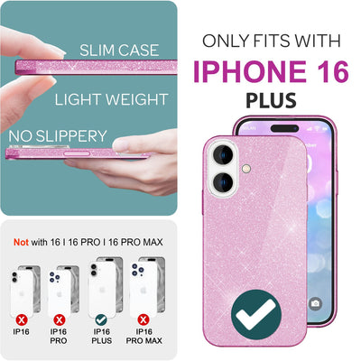 NALIA Glitzerhülle für iPhone 16 Plus – Funkelnder Glitzer-Look & Grip – SHINEPOP (Silikon Case) – Marke aus Berlin Lila NALIA Protective Hülle