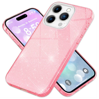 NALIA Glitzerhülle für iPhone 16 Pro – Funkelnder Glitzer-Look & Grip – SHINEPOP (Silikon Case) – Marke aus Berlin Pink NALIA Protective Hülle
