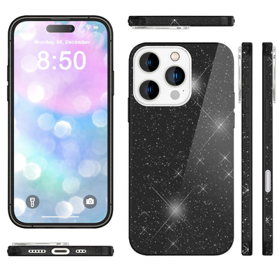 NALIA Glitzerhülle für iPhone 16 Pro – Funkelnder Glitzer-Look & Grip – SHINEPOP (Silikon Case) – Marke aus Berlin Schwarz NALIA Protective Hülle