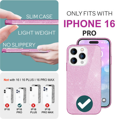 NALIA Glitzerhülle für iPhone 16 Pro – Funkelnder Glitzer-Look & Grip – SHINEPOP (Silikon Case) – Marke aus Berlin Lila NALIA Protective Hülle