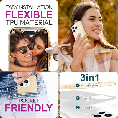 NALIA Glitzerhülle für iPhone 16 Pro Max – Funkelnder Glitzer-Look & Grip – SHINEPOP (Silikon Case) – Marke aus Berlin Gold NALIA Protective Hülle
