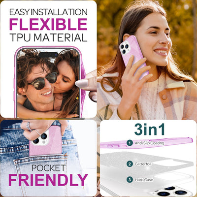 NALIA Glitzerhülle für iPhone 16 Pro Max – Funkelnder Glitzer-Look & Grip – SHINEPOP (Silikon Case) – Marke aus Berlin Lila NALIA Protective Hülle
