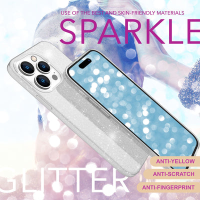 NALIA Glitzerhülle für iPhone 16 Pro Max – Funkelnder Glitzer-Look & Grip – SHINEPOP (Silikon Case) – Marke aus Berlin Silber NALIA Protective Hülle