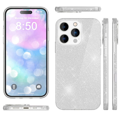 NALIA Glitzerhülle für iPhone 16 Pro Max – Funkelnder Glitzer-Look & Grip – SHINEPOP (Silikon Case) – Marke aus Berlin Silber NALIA Protective Hülle